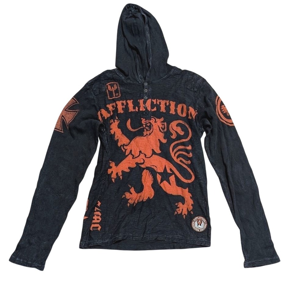 Affliction VTG Mens M Medium Shirt Black Gray Logo Graphic NWT NEW Made USA